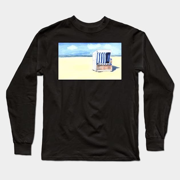 "Sylt" Watercolor Beach Painting Long Sleeve T-Shirt by Sandraartist